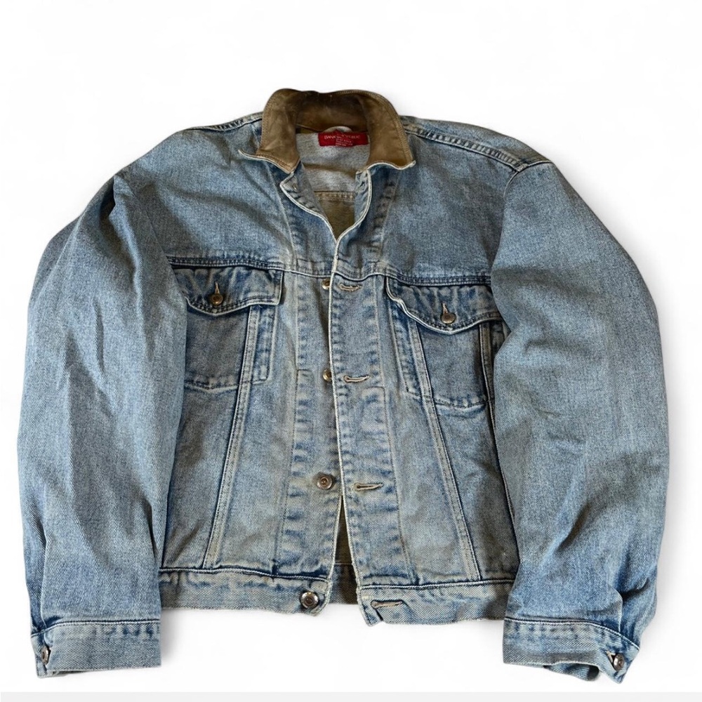 VTG Banana Republic Denim Trucker Blue Jean Jacket Leather Collar M 90s